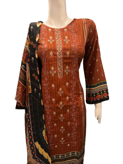 10 Embroidered Linen Suit with Linen Dupatta (Dec)