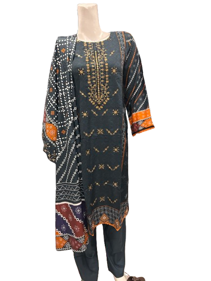 12 Embroidered Linen Suit with Linen Dupatta (Dec)