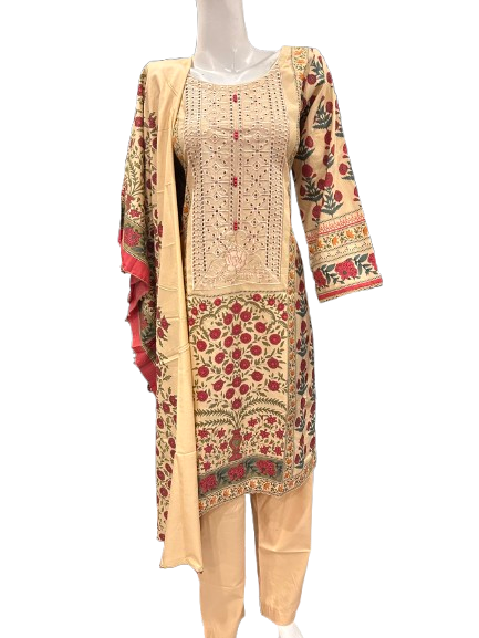 13 Embroidered Linen Suit with Linen Dupatta (Dec)