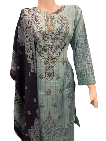 1 Embroidered Lawn Suit with Lawn Dupatta (Dec)