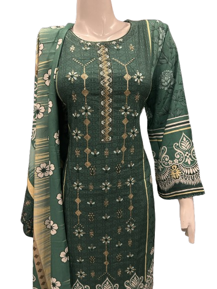 2 Embroidered Linen Suit with Linen Dupatta (Dec)