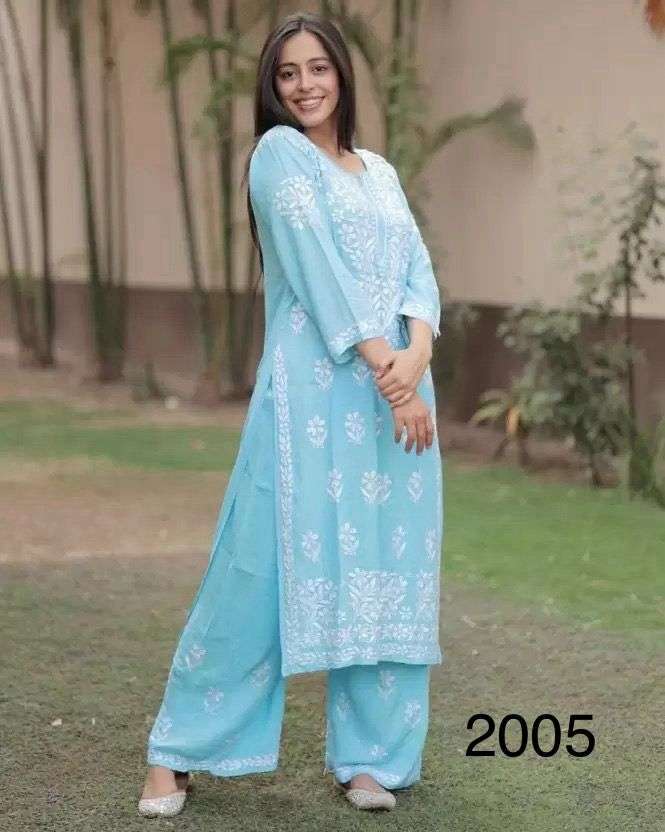 Chikankari Kurtis with Palazzo (Sky Blue)