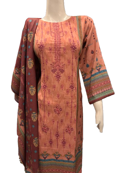 5 Embroidered Linen Suit with Linen Dupatta (Dec)