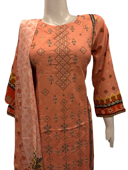 6 Embroidered Linen Suit with Linen Dupatta (Dec)