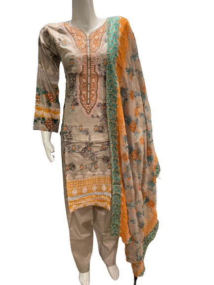 54 BJ Embroidered Lawn with Chiffon Dupatta 1