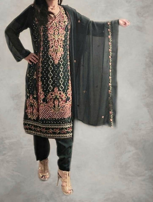 Rima Fancy Georgette With Heavy Embroidery - Solid Boutique Canada