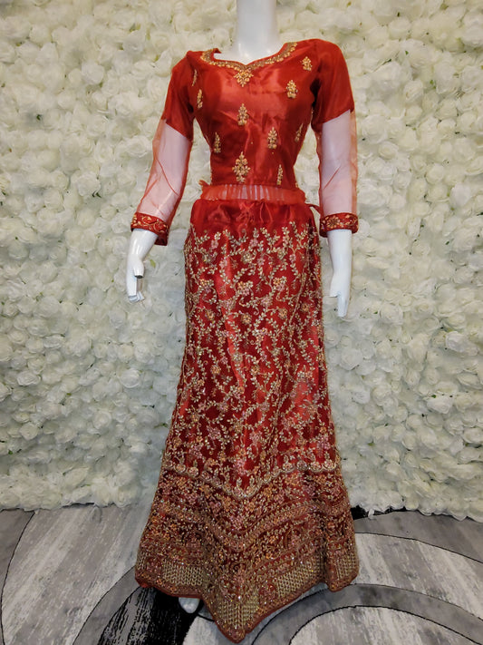 New Net Heavy Lehenga Red