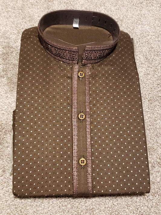 Brown Dot Wash & Wear Boys Kurta Shalwar Size 26 & 30 - Solid Boutique Canada