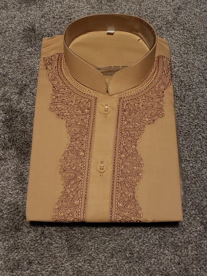 Dark Gold Cotton Boys Kurta Shalwar Size 26 - Solid Boutique Canada