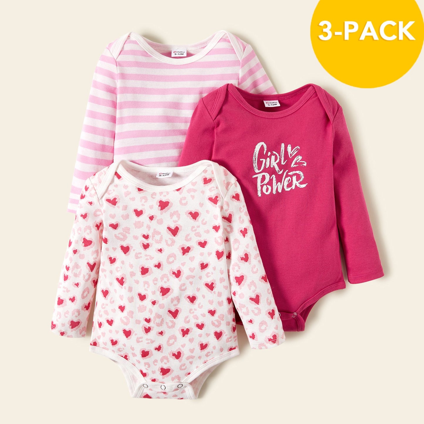 3-pack Baby Girl Sweet Heart Rompers Set