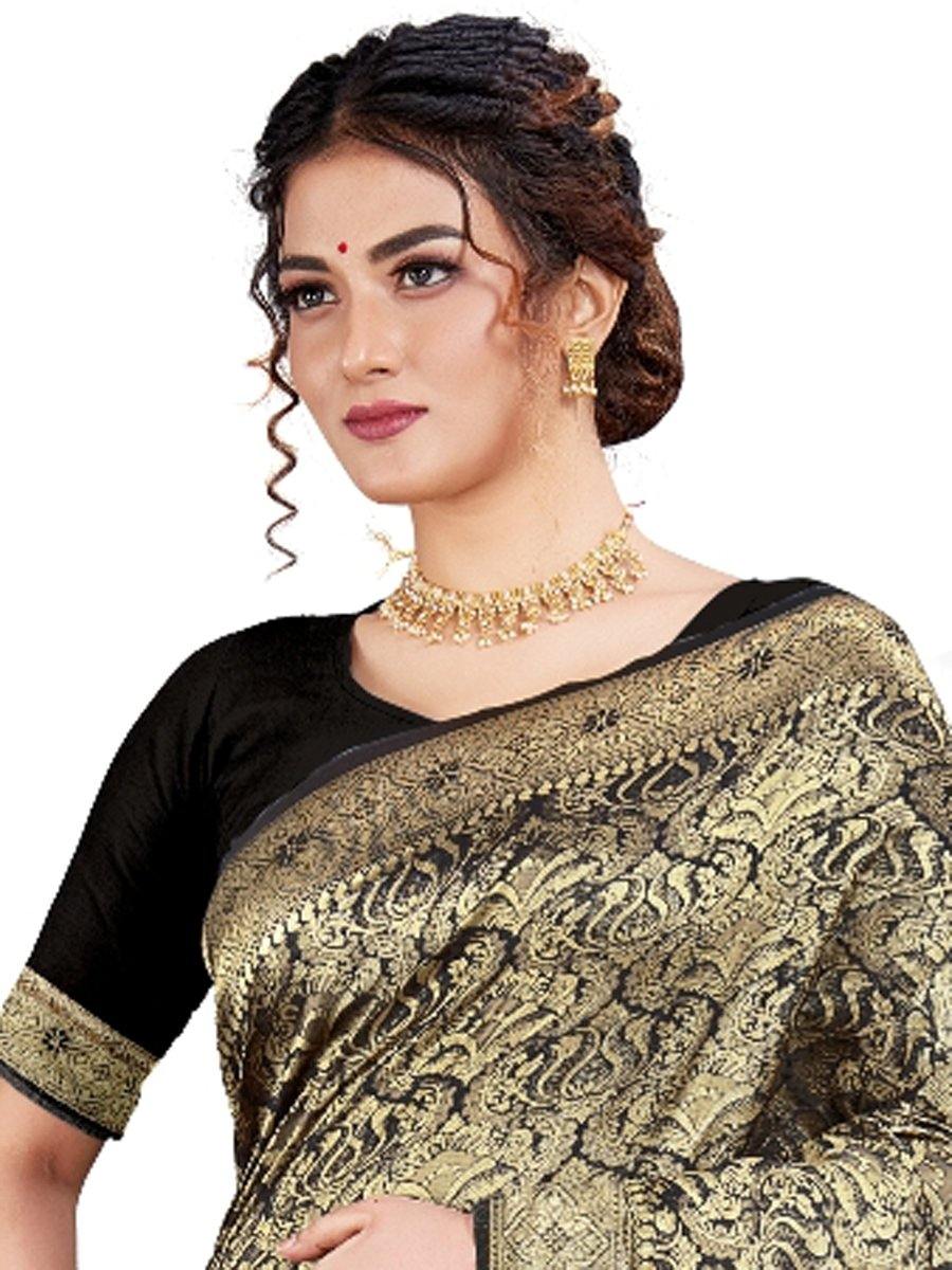 Black Silk Handwoven Saree - Solid Boutique Canada