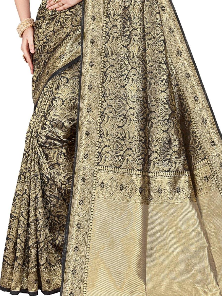 Black Silk Handwoven Saree - Solid Boutique Canada