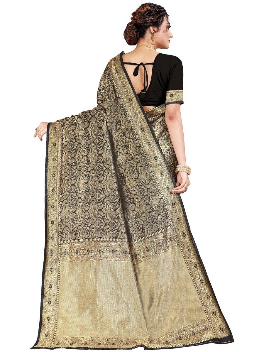 Black Silk Handwoven Saree - Solid Boutique Canada