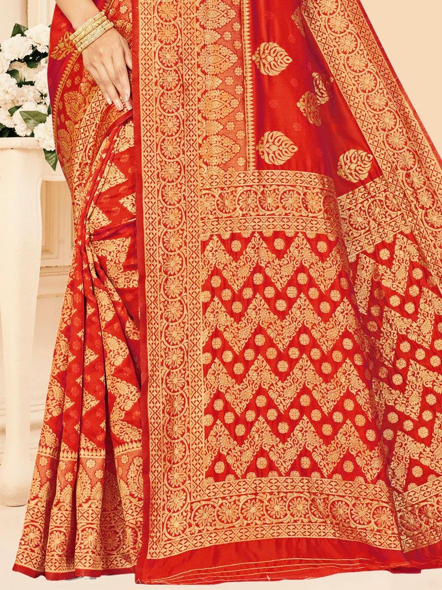 Rose Madder Red Banarasi Silk Handwoven Saree - Solid Boutique Canada