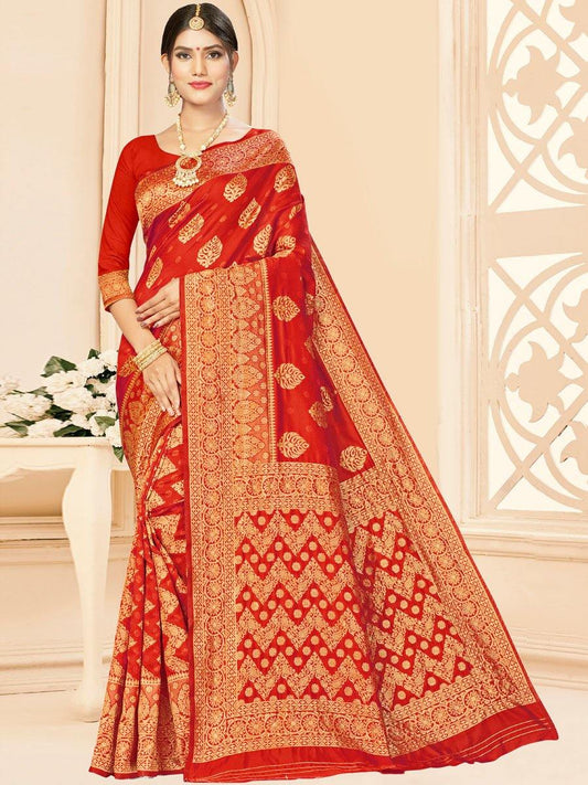 Rose Madder Red Banarasi Silk Handwoven Saree - Solid Boutique Canada