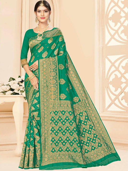 Persian Green Banarasi Silk Handwoven Saree - Solid Boutique Canada