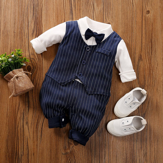 Baby Boy Gentleman Bow tie Striped Jumpsuit