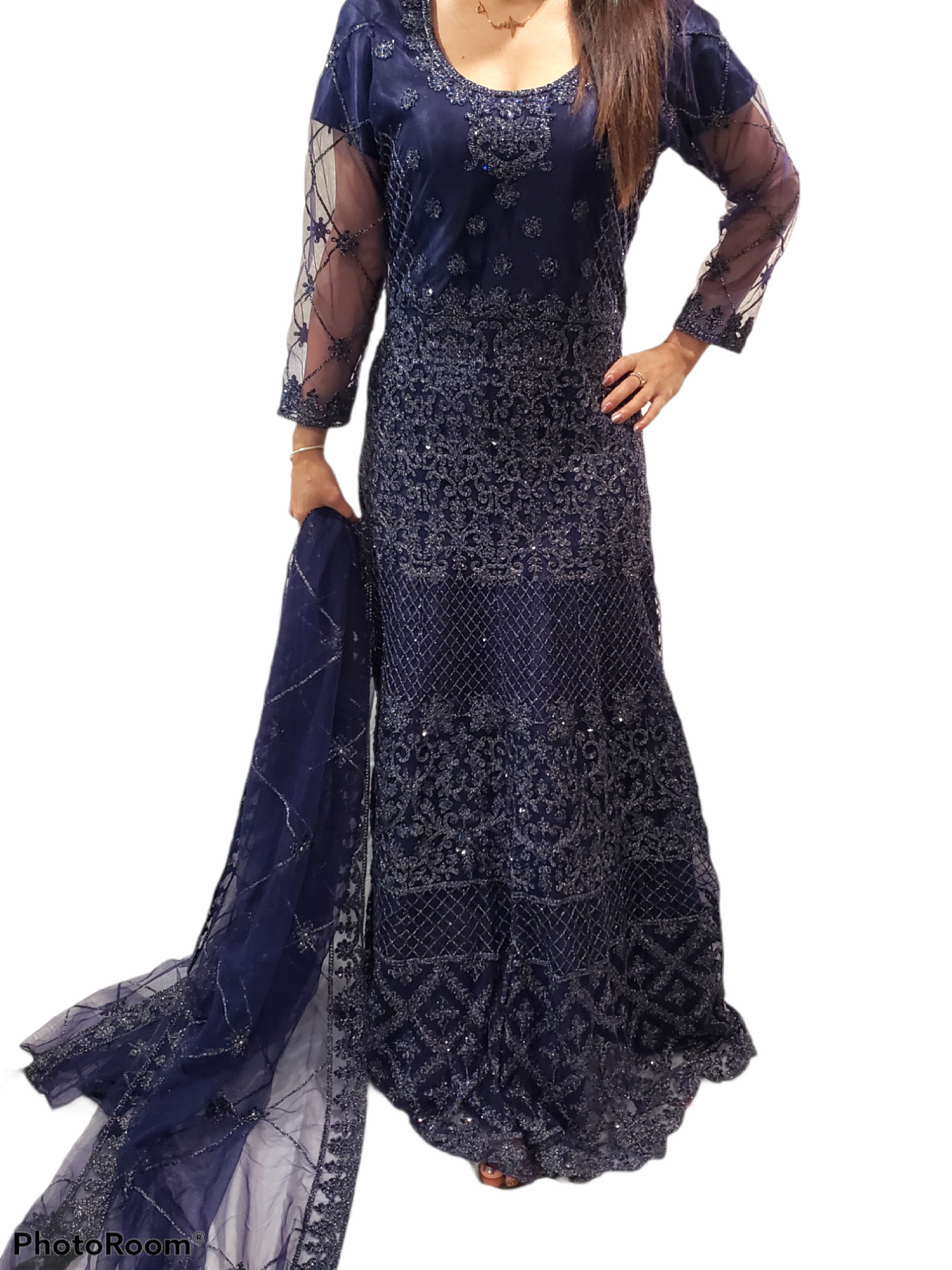 J78 Fashion Collection Fancy Net Satin Gown/Suit