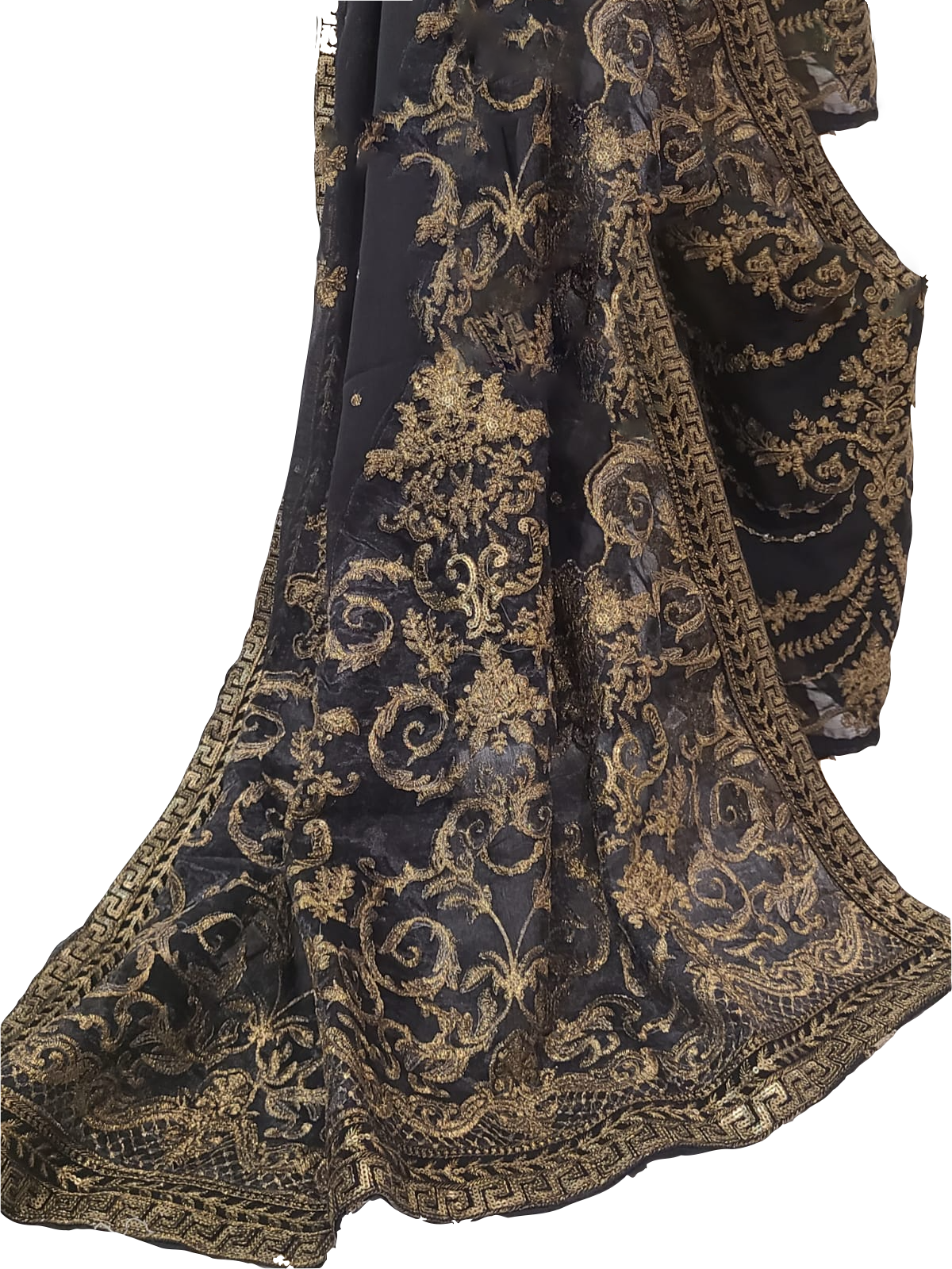 Maria Zari Net Embroidered Suit-Gold & Black - Solid Boutique Canada