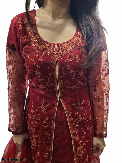 JF 8 Vishnavi Net Salwar Suit With Koti - Red