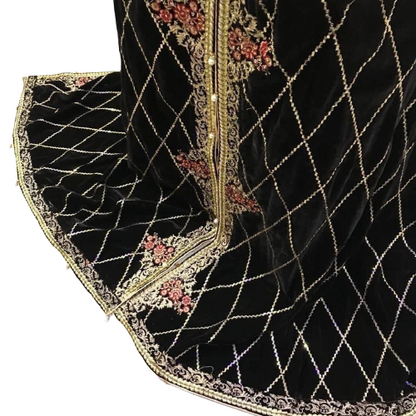 Embroidered Velvet Shawl Black, Maroon & Blue