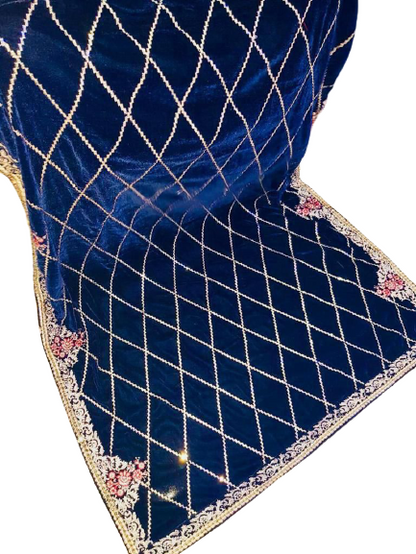 Embroidered Velvet Shawl Black, Maroon & Blue